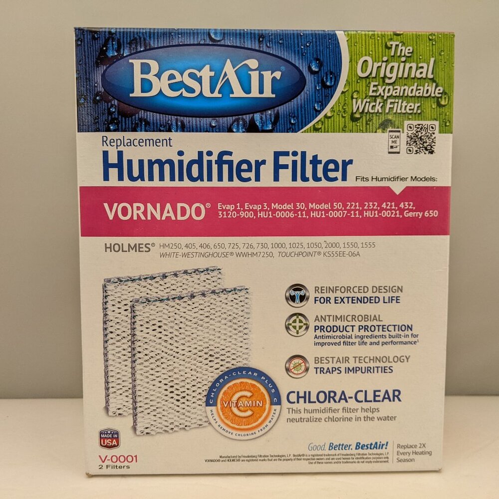 BestAir Humidifier Filter | 2 Pack | 2 Pack | V-0001 / V0001-2PK rev09.22 | NEW